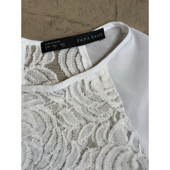 Zara Basics White Floral Lace Top Sz Small - Picture 4 of 8